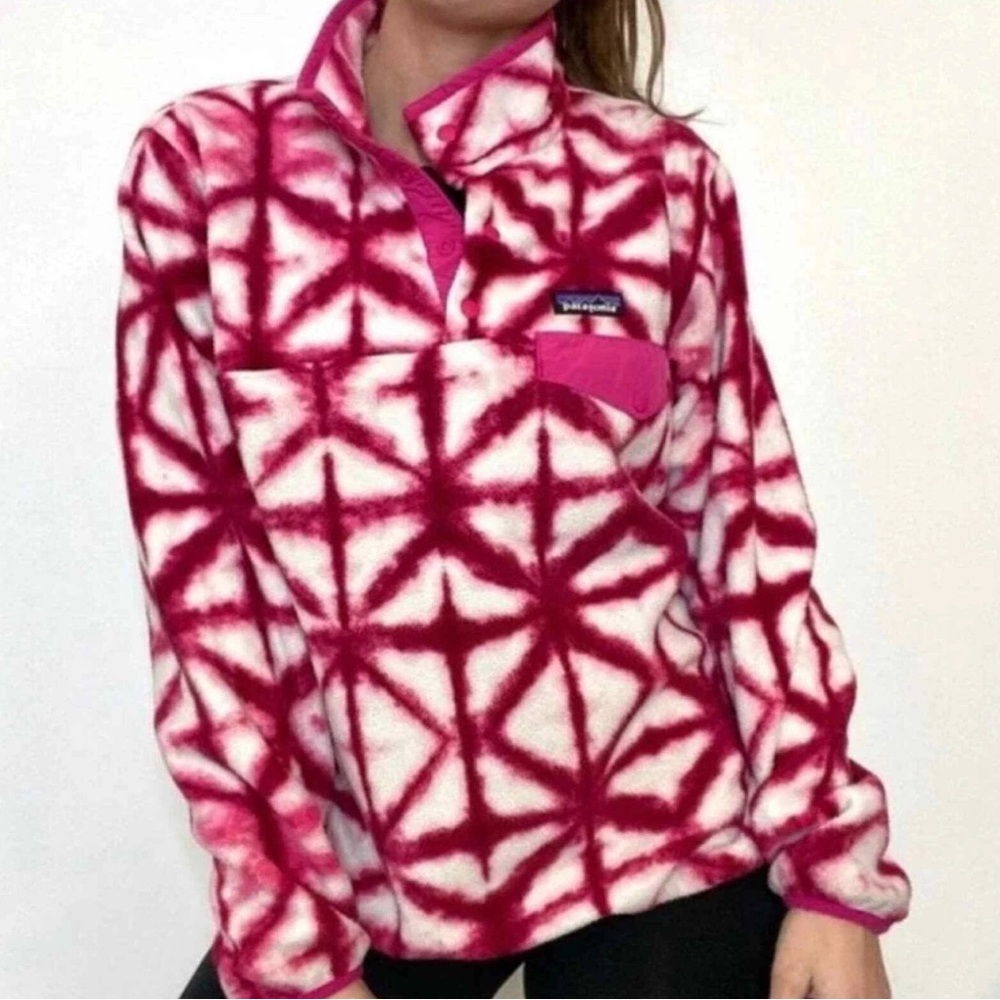 Patagonia Shibori Diamond Pink White Synchilla Snap T Pullover RETIRED PRINT | S